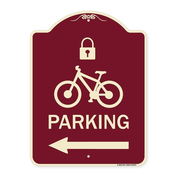 Signmission Parking W/ Lock Cycle & Left Arrow Heavy-Gauge Aluminum Architectural Sign, 24" x 18", BU-1824-23474 A-DES-BU-1824-23474 - main